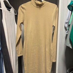 Old Navy Tan Sheath Dress with Mock Neck Long Sleeve for Casual Wear